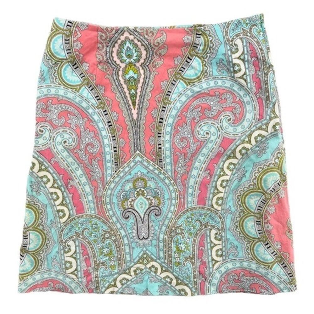 Tlrina Turk paisley floral teal and peach pencil Career Academia skirt size 4